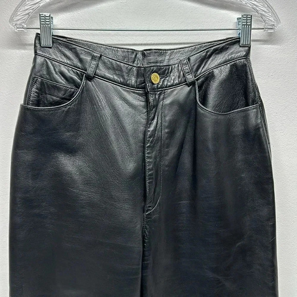 St John Sport Genuine Leather Straight Leg Trouser Pants Pant Black Women Size 6 - Picture 4 of 14